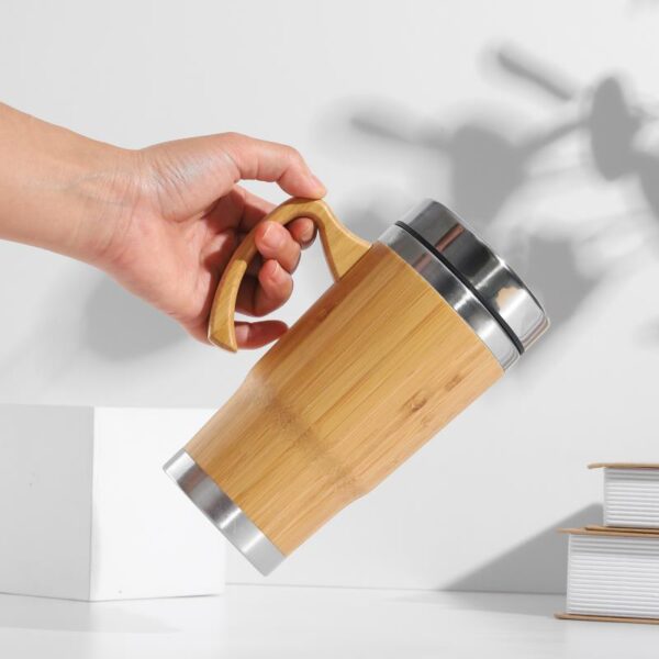 Eco Bamboo Thermos Mugs - Handle Vacuum Flasks - Image 2