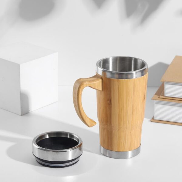 Eco Bamboo Thermos Mugs - Handle Vacuum Flasks - Image 3