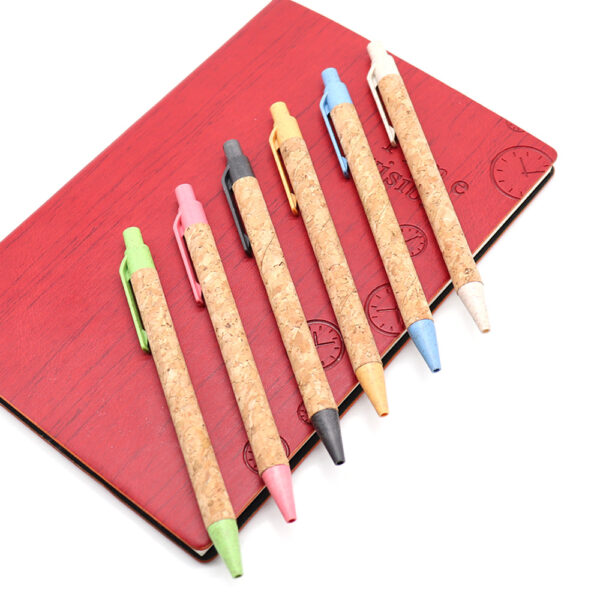 Promotional Logo customized Cork pen, wheat straw ballpoint pen - Image 3