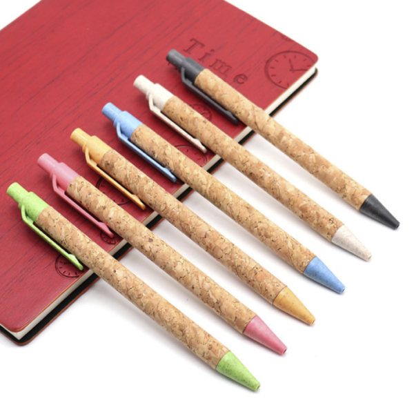 Promotional Logo customized Cork pen, wheat straw ballpoint pen - Image 5