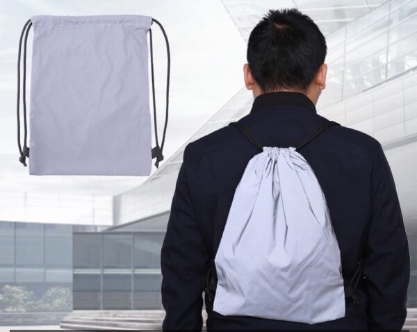 Pull String Reflective Strips Travel Drawstring Bag Reflective Drawstring Bag - Image 5