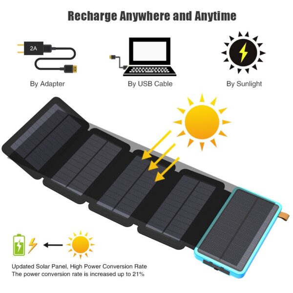 8000mAh Solar Power Bank - Dual USB, Foldable Panel - Image 2