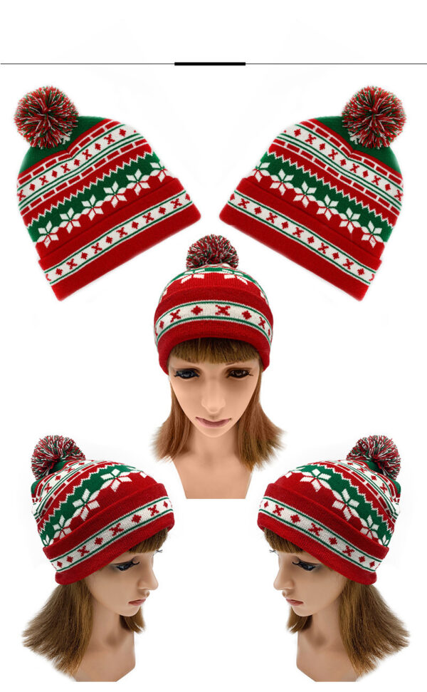 Acrylic Knitted Beanie Hat Pompom Fur Ball Trendy Hat Christmas Style Bean Hat - Image 6