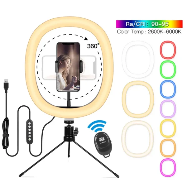 10 Inch Dimmable LED Ring Light - Video Studio Photo Circle Lamp with Tripod Kit - Image 3