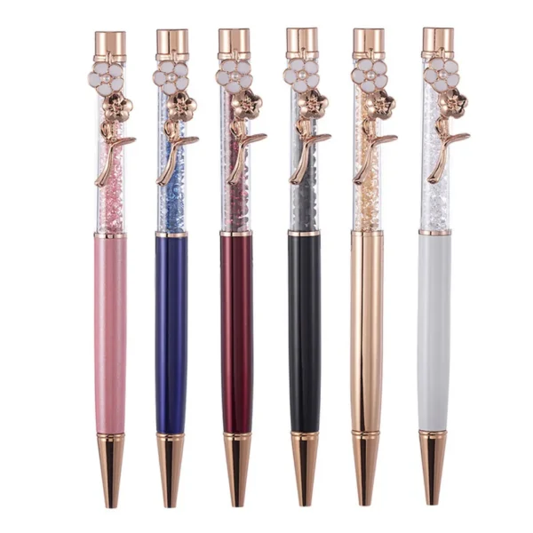 Diamond Flower Metal Quicksand Pen - Rose Gold Office Gift - Image 6