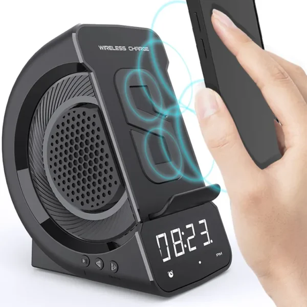 Portable Wireless Charger & Alarm Clock Speaker Radio - Image 6
