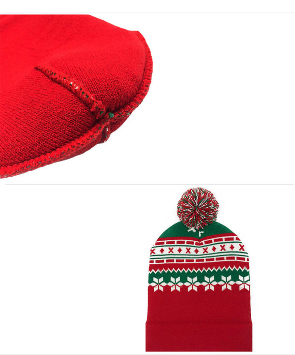 Acrylic Knitted Beanie Hat Pompom Fur Ball Trendy Hat Christmas Style Bean Hat - Image 2
