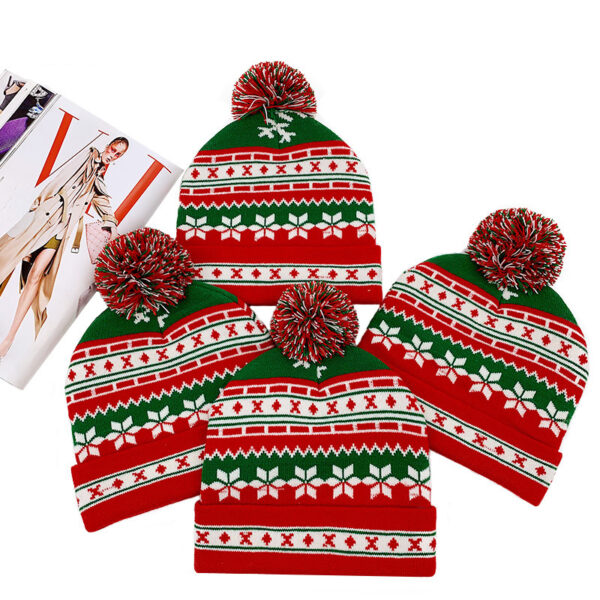 Acrylic Knitted Beanie Hat Pompom Fur Ball Trendy Hat Christmas Style Bean Hat - Image 5