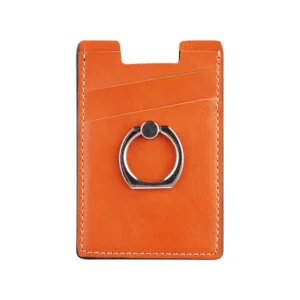 PU Leather Phone Card Holder - 3M Sticker, Finger Ring Kickstand Feature