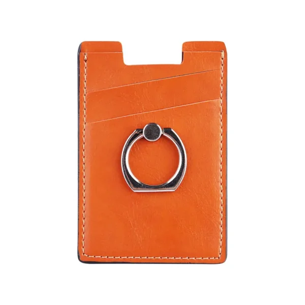 PU Leather Phone Card Holder - 3M Sticker, Finger Ring Kickstand Feature