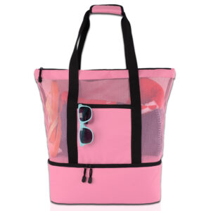 Beach Bag with Cooler Function Mesh Beach Tote Shoulder Bag Picnic Cooler bag