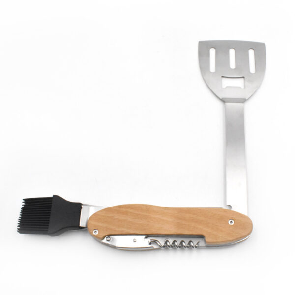 Multifunction Folding Bottle Opener Outdoor BBQ Multitoos Wood Handle - Image 2