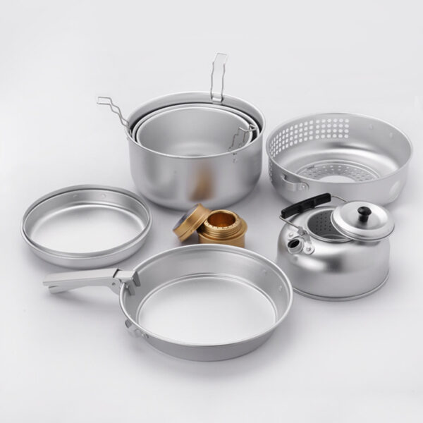 Portable Outdoor Camping Gas Stove Aluminium Free Cookware Set Frying Pan Pot Hiking Stove Set - Image 4