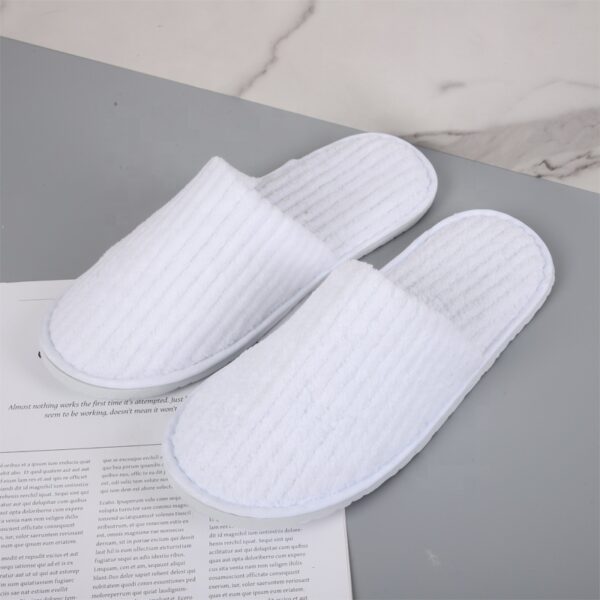 Striped Coral Fleece Hotel Slippers High Quality Hotel Slippers Custom Logo - Image 3
