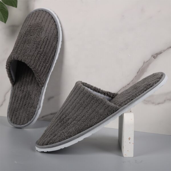 Striped Coral Fleece Hotel Slippers High Quality Hotel Slippers Custom Logo - Image 5
