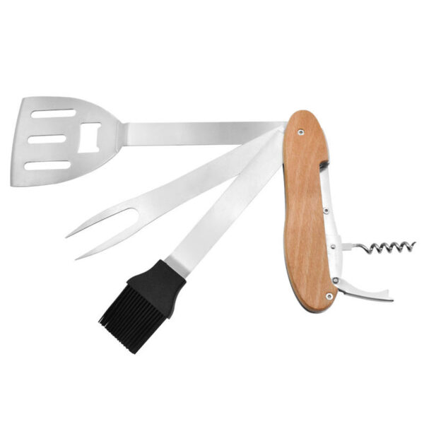 Multifunction Folding Bottle Opener Outdoor BBQ Multitoos Wood Handle
