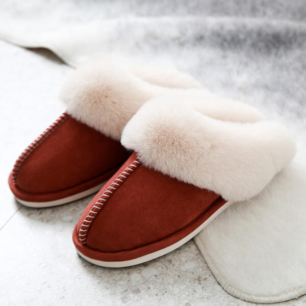 Winter Soft Indoor Warm Fluffy Slippers with Real Cowhide Upper 100% Pure Wools and Oxfords Soles - Image 2