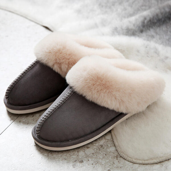 Winter Soft Indoor Warm Fluffy Slippers with Real Cowhide Upper 100% Pure Wools and Oxfords Soles - Image 3