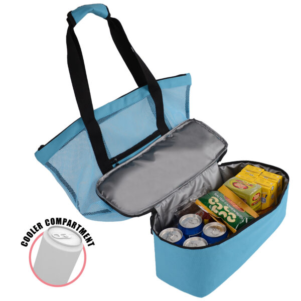 Beach Bag with Cooler Function Mesh Beach Tote Shoulder Bag Picnic Cooler bag - Image 2