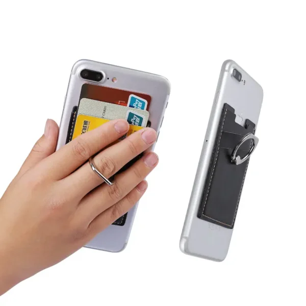 Leather Wallet Phone Case - Universal Card Slot, 3M Sticker, Finger Ring - Image 2
