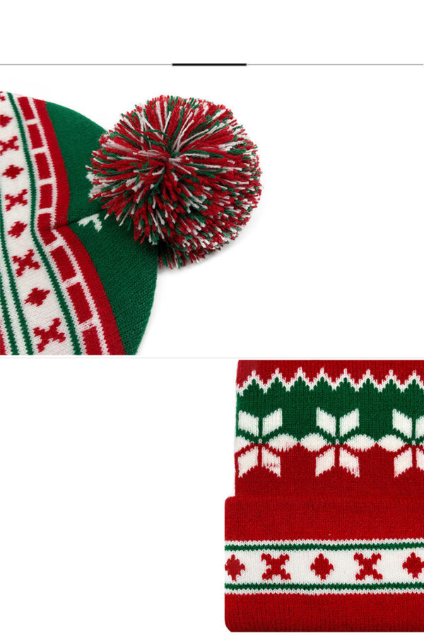 Acrylic Knitted Beanie Hat Pompom Fur Ball Trendy Hat Christmas Style Bean Hat - Image 4