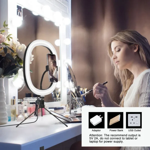 10 Inch Dimmable LED Ring Light - Video Studio Photo Circle Lamp with Tripod Kit - Image 4