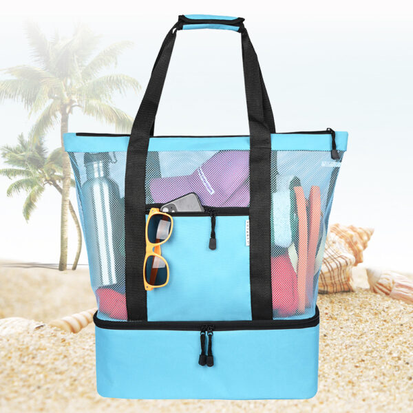 Beach Bag with Cooler Function Mesh Beach Tote Shoulder Bag Picnic Cooler bag - Image 4
