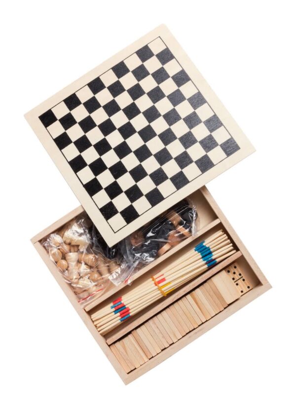 4 in 1 Wood Game Set Mikado with Dominos Chess and Draughts Game for  Children - Image 2