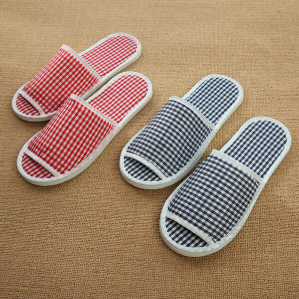 Home Slippers 100% Cotton Gingham Open Toe Home Slippers High-grade Beauty Salon Breathable Non-slip Slippers - Image 5