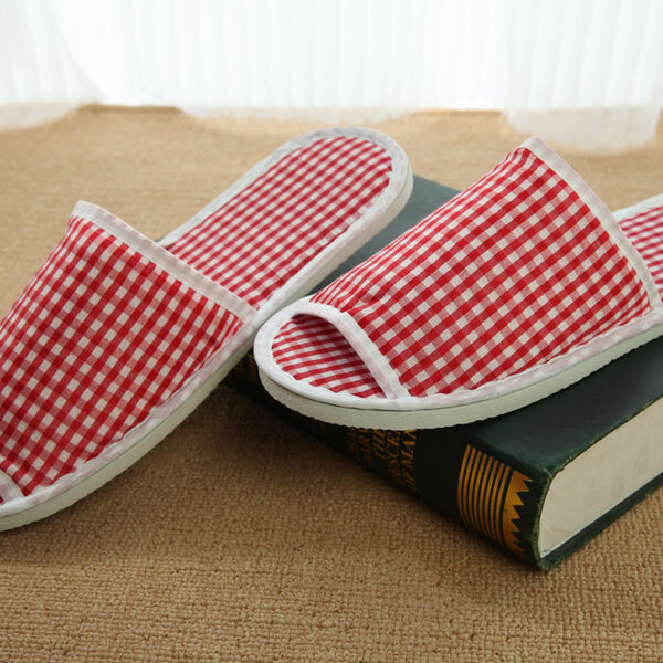 Home Slippers 100% Cotton Gingham Open Toe Home Slippers High-grade Beauty Salon Breathable Non-slip Slippers - Image 6