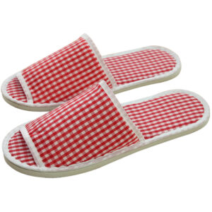Home Slippers 100% Cotton Gingham Open Toe Home Slippers High-grade Beauty Salon Breathable Non-slip Slippers