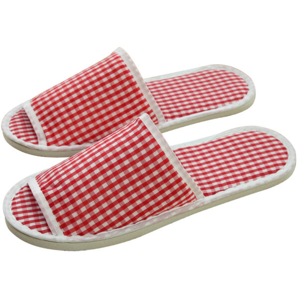 Home Slippers 100% Cotton Gingham Open Toe Home Slippers High-grade Beauty Salon Breathable Non-slip Slippers