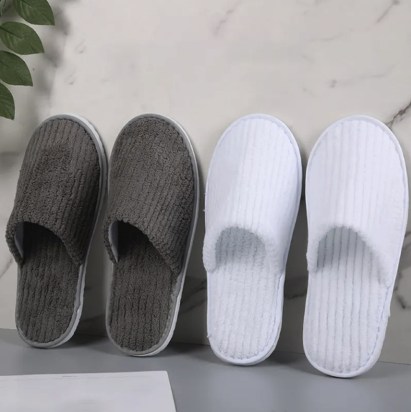 Striped Coral Fleece Hotel Slippers High Quality Hotel Slippers Custom Logo - Image 2