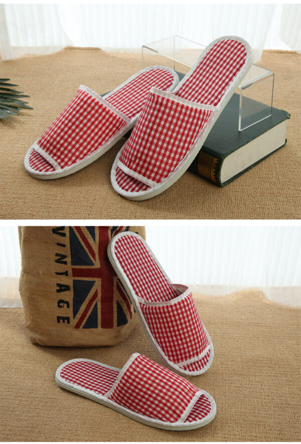 Home Slippers 100% Cotton Gingham Open Toe Home Slippers High-grade Beauty Salon Breathable Non-slip Slippers - Image 3