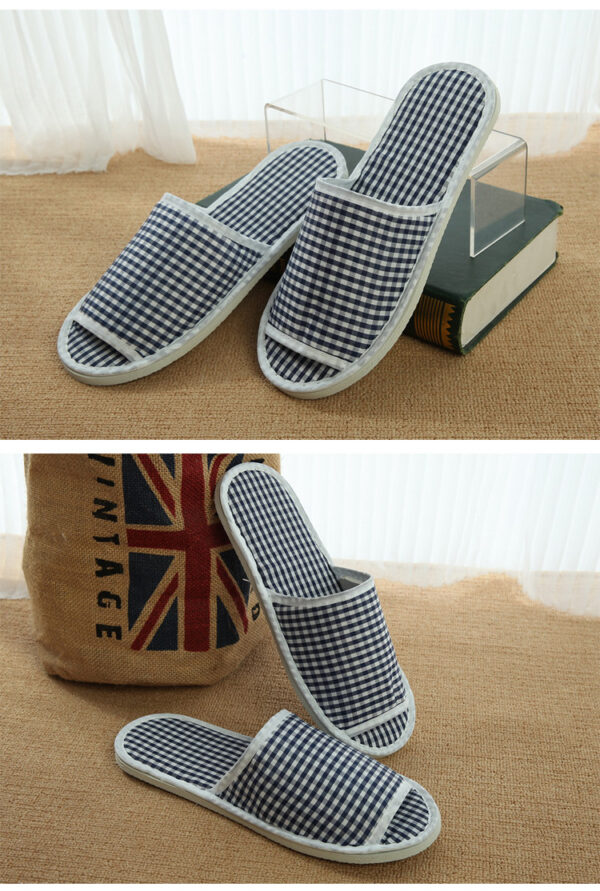 Home Slippers 100% Cotton Gingham Open Toe Home Slippers High-grade Beauty Salon Breathable Non-slip Slippers - Image 4