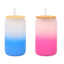 Gradient Sublimation Glass Tumbler with Straw