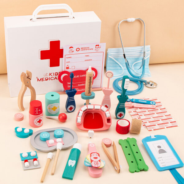 Wooden Baby Doctor Toy Set with Stethoscope - Image 3