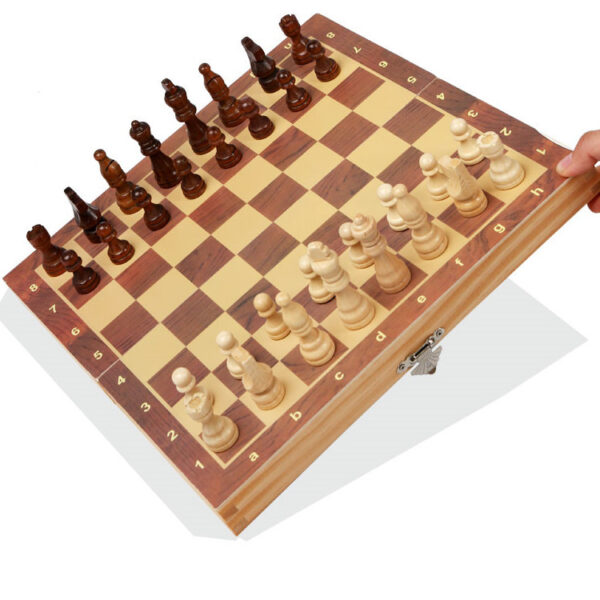 Portable Folding Magnetic Wooden Chess Set - Image 2