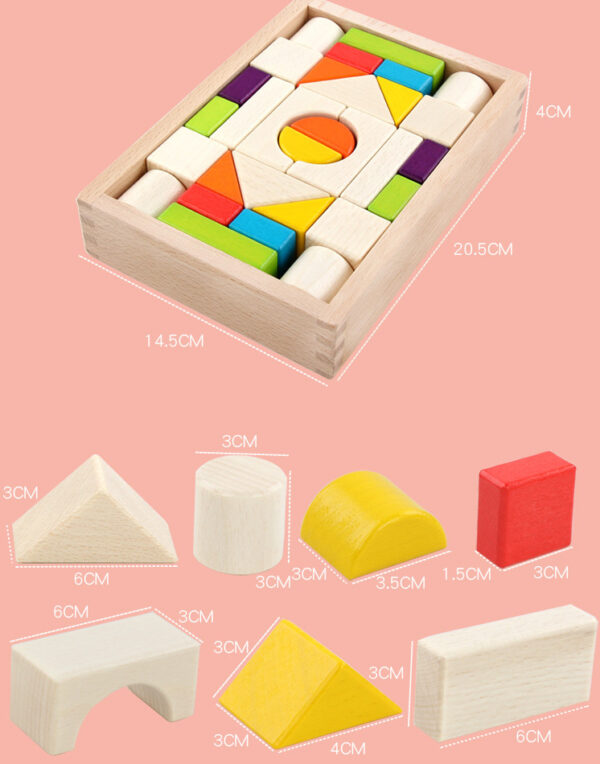 Educational Kid Toy Wooden Building Blocks 30 Pieces Toys - Image 3