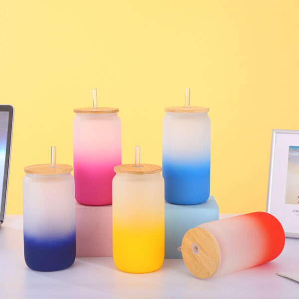 Gradient Sublimation Glass Tumbler with Straw - Image 2