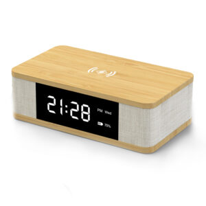 3-in-1 Wireless Speaker Clock Alarm Clock Multi-Functional Bamboo Bluetooth Speaker