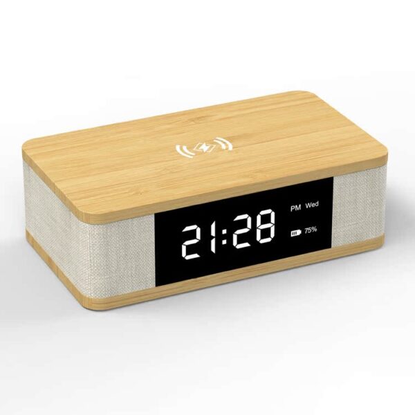 3-in-1 Wireless Speaker Clock Alarm Clock Multi-Functional Bamboo Bluetooth Speaker - Image 2