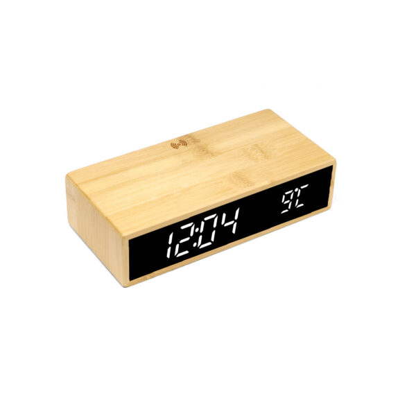 Smart LED Bamboo Wood Wireless Charging Alarm Clock - Image 4