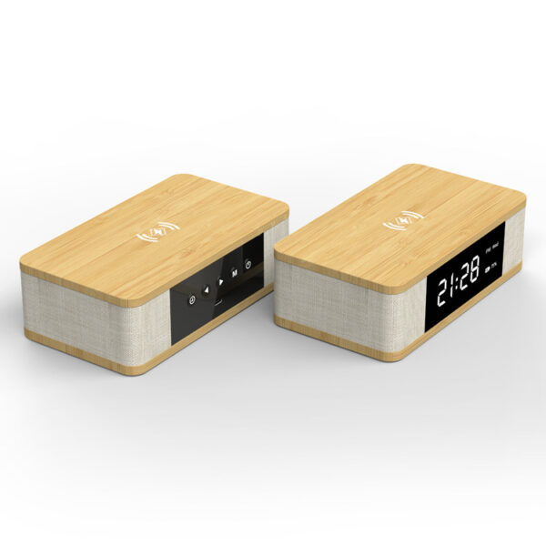 3-in-1 Wireless Speaker Clock Alarm Clock Multi-Functional Bamboo Bluetooth Speaker - Image 3