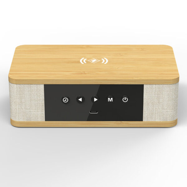3-in-1 Wireless Speaker Clock Alarm Clock Multi-Functional Bamboo Bluetooth Speaker - Image 4