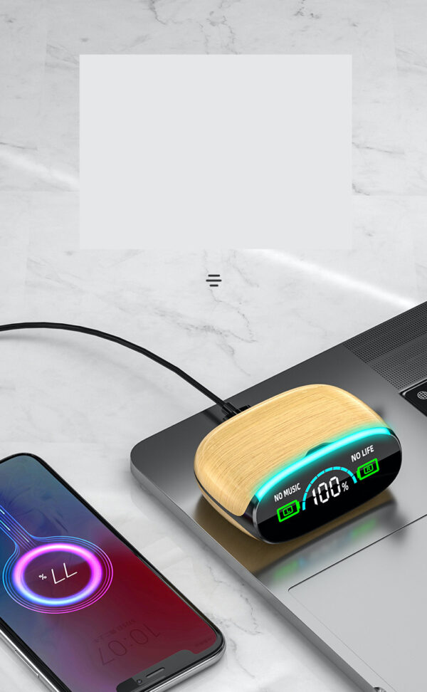 M46 Wood Grain Bluetooth 5.3 Headset with TWS Touch - Image 2