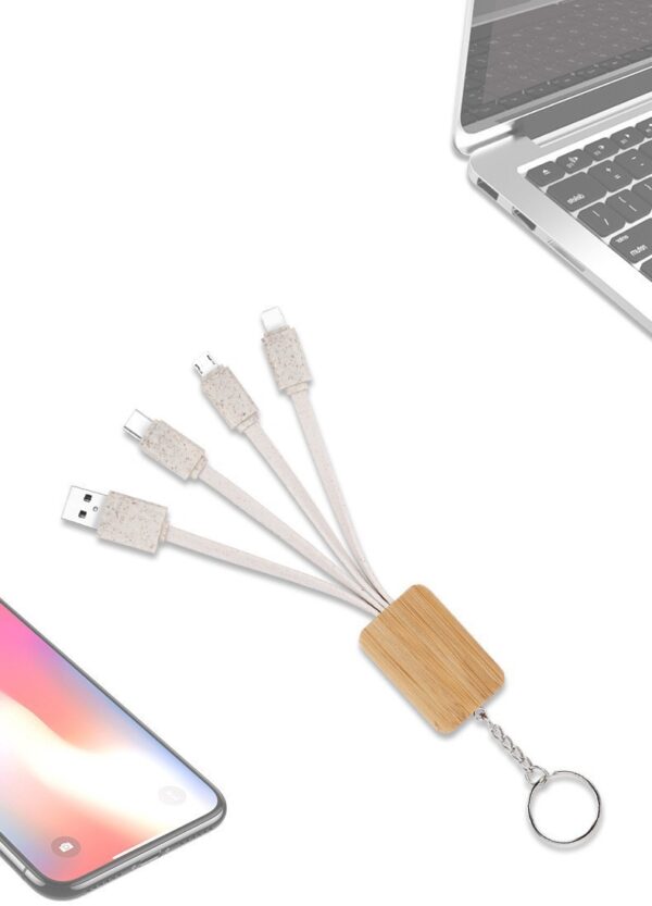 A Drag of Three Square Bamboo Wood Degradable Data Cable - Image 7