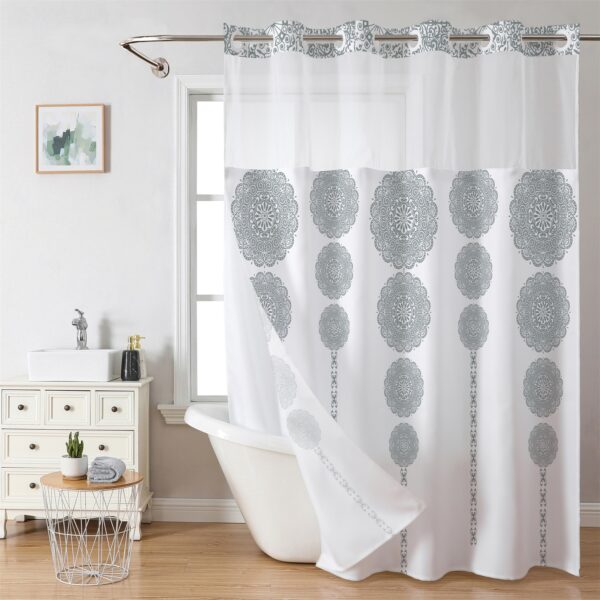 Custom Leaf Print Double-Layer Waterproof Shower Curtain - Image 2