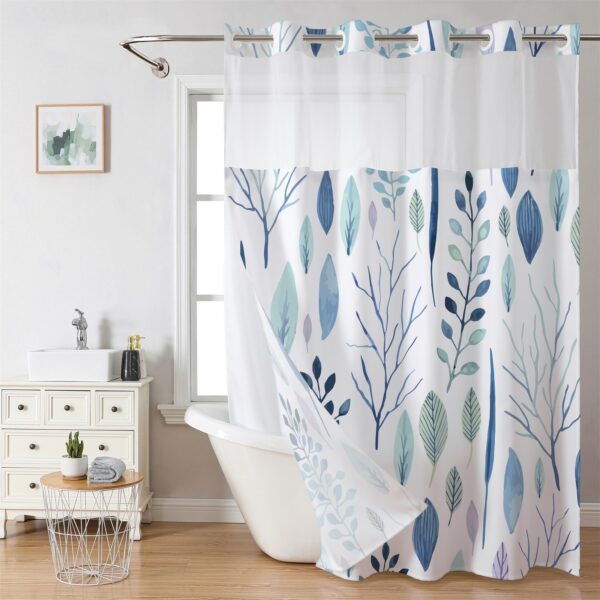 Custom Leaf Print Double-Layer Waterproof Shower Curtain - Image 3