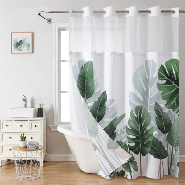 Custom Leaf Print Double-Layer Waterproof Shower Curtain - Image 4